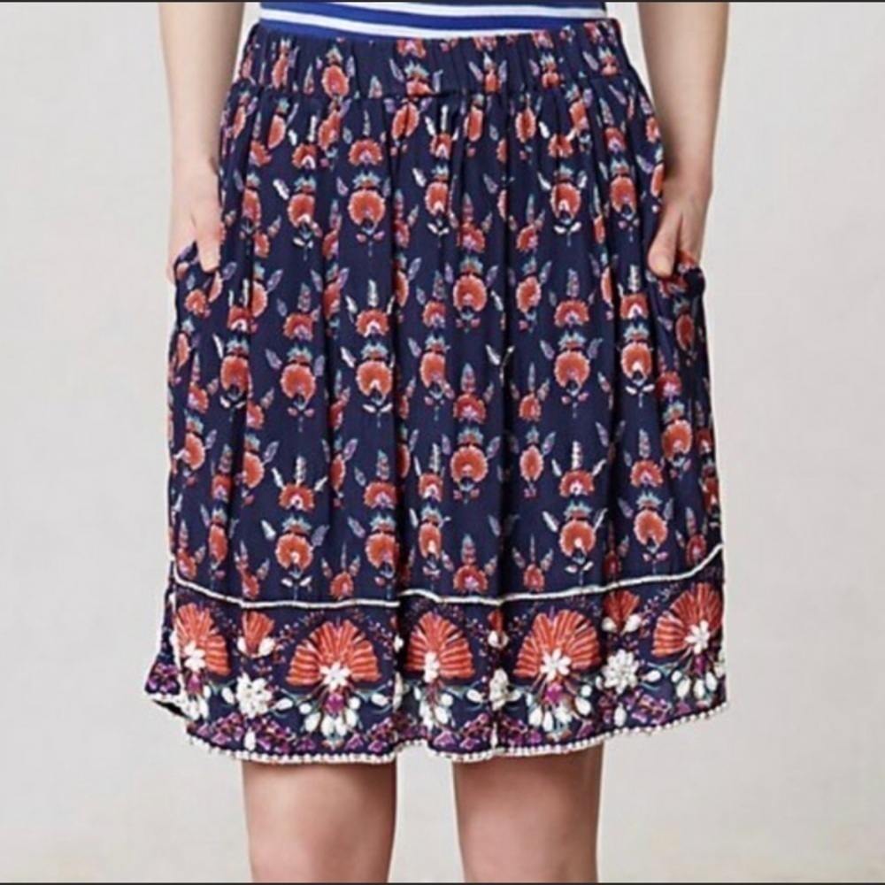 Anthropologie red, white, and navy blue Adela Beaded Mini skirt by Maeve